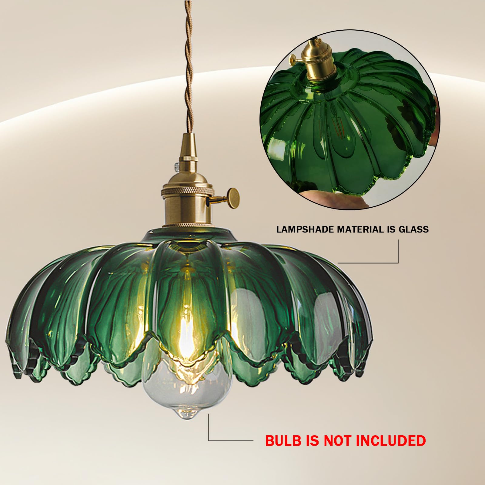 zhxinashu Lampada a Sospensione Verde Vetro, Lampadario Cucina Moderno | Lampada da Soffitto con Motivo Floreale in Vetro, Lampadina E27 Non Inclusa, Lampadario Verde per Camera da Letto e Soggiorno