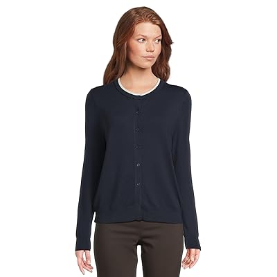 Elliott Lauren Modal Knits Button Front Cardigan with Double Layer Neck Detail Women