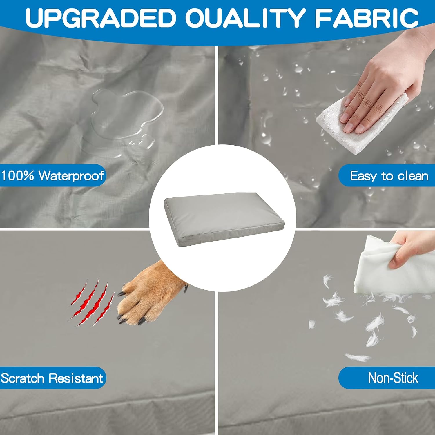 Dog Bed Cover 100% Waterproof Replacement Pet Bed Cover for Dogs Bedding Washable Grey, (Large)