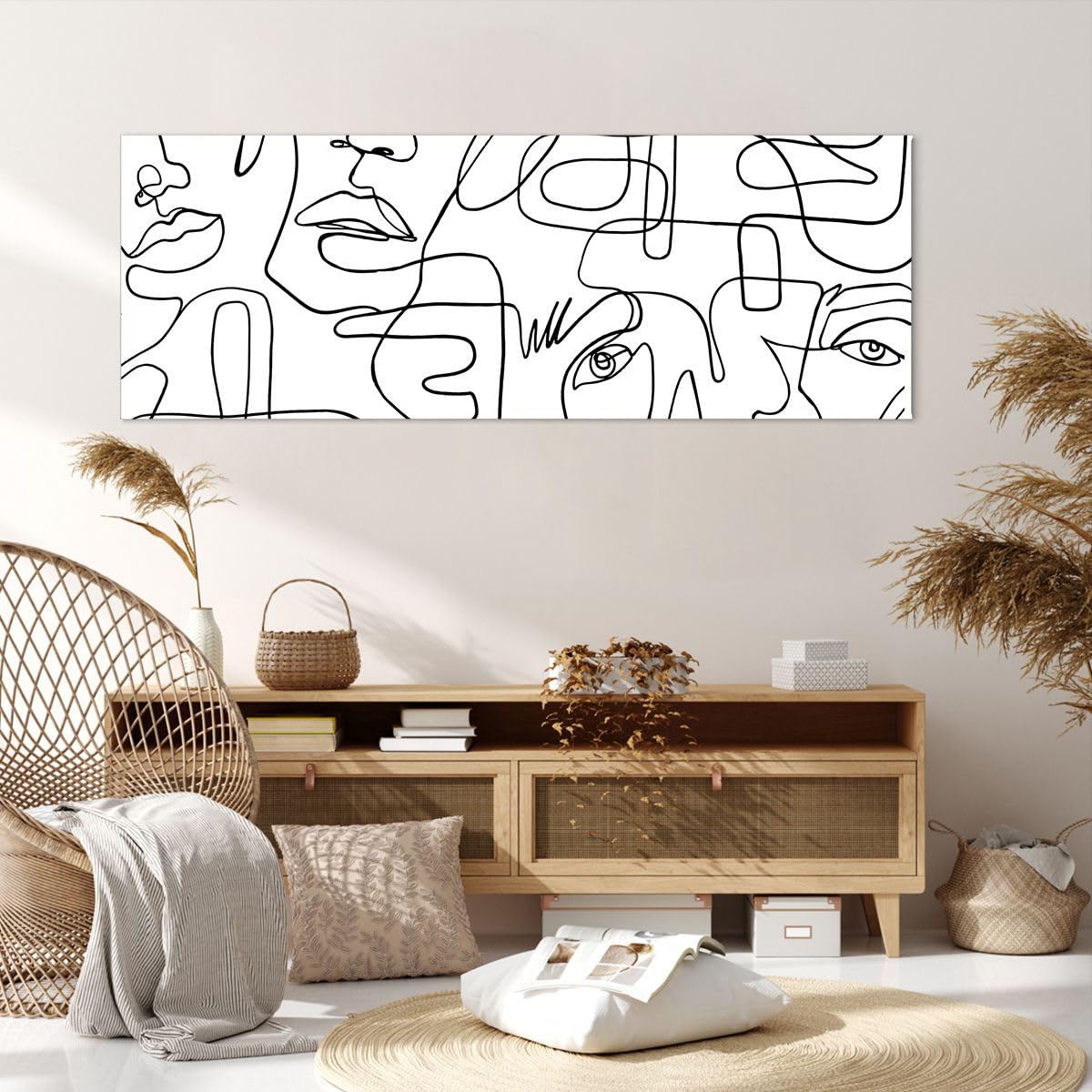 Lienzos decorativos Caras Línea Ojos Cuadro Sobre Lienzo Moderno 140x50cm Cuadros Decoracion Salon Dormitorio Cocina Cuadros Pared Imágenes Grande XXL Wall Art Prints Decor Canvas AB140x50-5954
