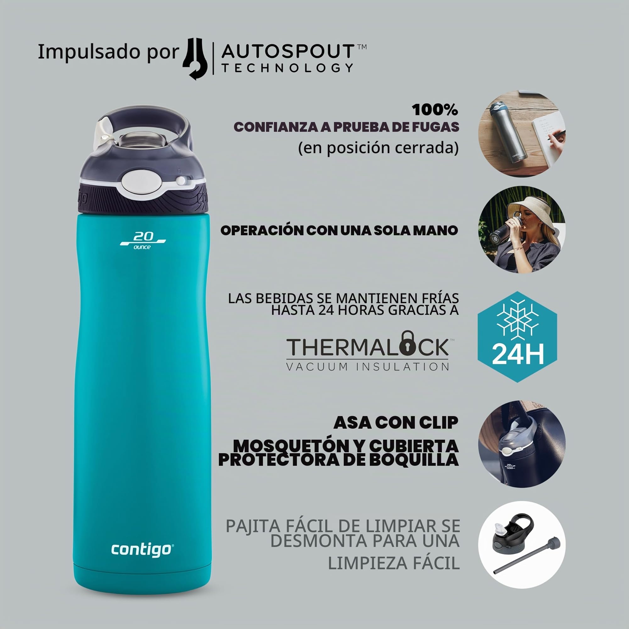 Contigo Ashland Chill Botella de Acero Inoxidable con pajilla