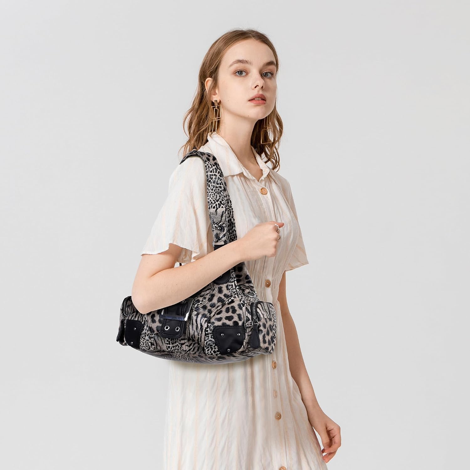 Angel Kiss Hobo Purses for Women, Small Vegan Leather Shoulder Handbag, Vintage Multi-Pocket Crossbody Bag Tote Bag
