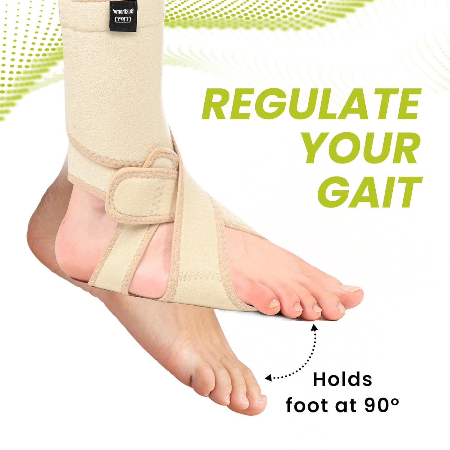 Bukihome Adjustable AFO Foot Drop Brace - Foot Support for Walking with Shoes, Socks, or Barefoot - Relieves Foot Drop, Plantar Fasciitis, Stroke & MS Recovery - Unisex（Beige, Right）