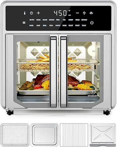 Kitchen Elite Freidora de aire horno de puerta francesa, combo de encimera de horno tostador de 15.8 cuartos de galón, 18 preajustes y 1