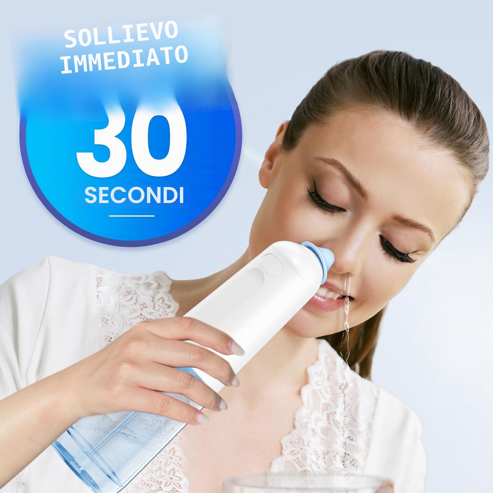 Sistema di irrigazione nasale, Bottiglia di risciacquo sinusoidale pulsante senza fili, Macchina di risciacquo nasale per la cura dei seni e del naso, Pulitore elettrico del naso (Large B)