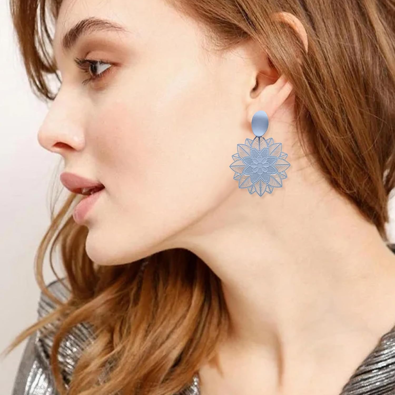 Flower Earrings for Women Hollow Flower Earrings Floral Drop Earrings Pink Flower Earrings Flower Statement Earrings Prom Earrings Wedding Jewelry Gifts for women - Image 3