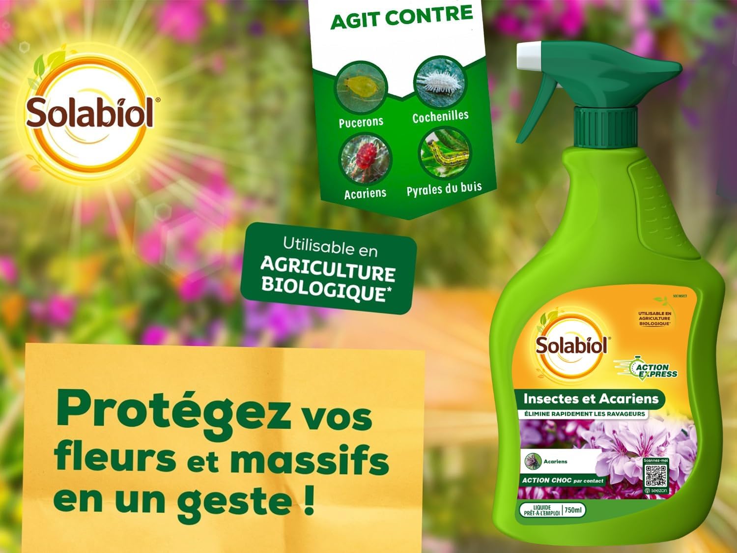 SOLABIOL Insecticide Anti Cochenilles Pucerons Acariens Pyrale Buis - 750ml Prêt à l'Emploi - Élimine Œufs Larves Adultes - Action Rapide - Plantes Intérieur Extérieur - UAB SOFAZPAL750N — vue 3