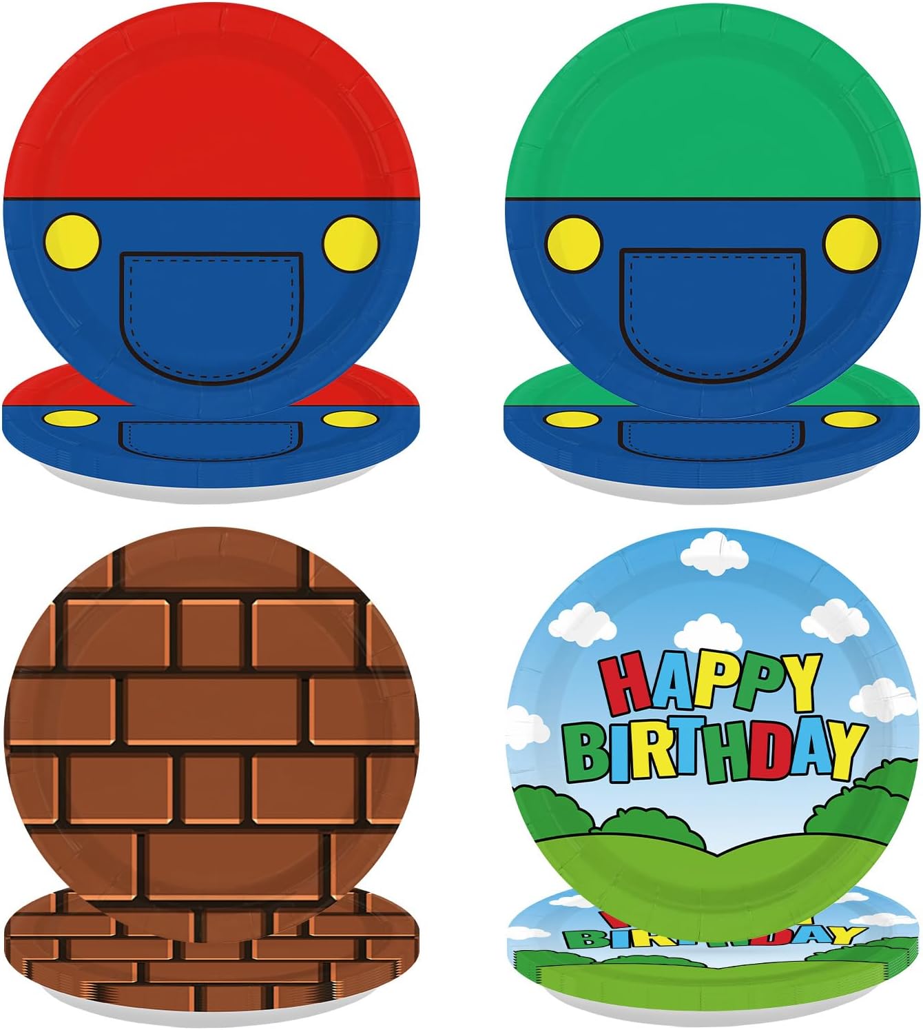 60Pcs Super Theme Brother Birthday Paper Plates 9" Heavy Duty Disposable Theme Dessert Platters Cartoon Video Games Party Decorations Favors for Boys Kids Baby Shower Birthday Party Supplies
