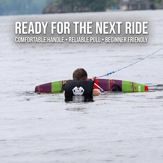 White Knuckle Wakeboard Rope, 75 FT Low-Stretch Wakeboarding Tow Rope with 15 Grip Handle and Velcro Hanger