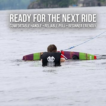 White Knuckle Wakeboard Rope, 75 FT Low-Stretch Wakeboarding Tow Rope with 15 Grip Handle and Velcro Hanger