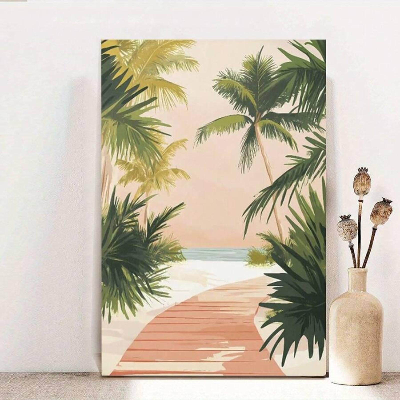 Affiche de plage avec palmiers rose et vert grand format avec cadre - 8