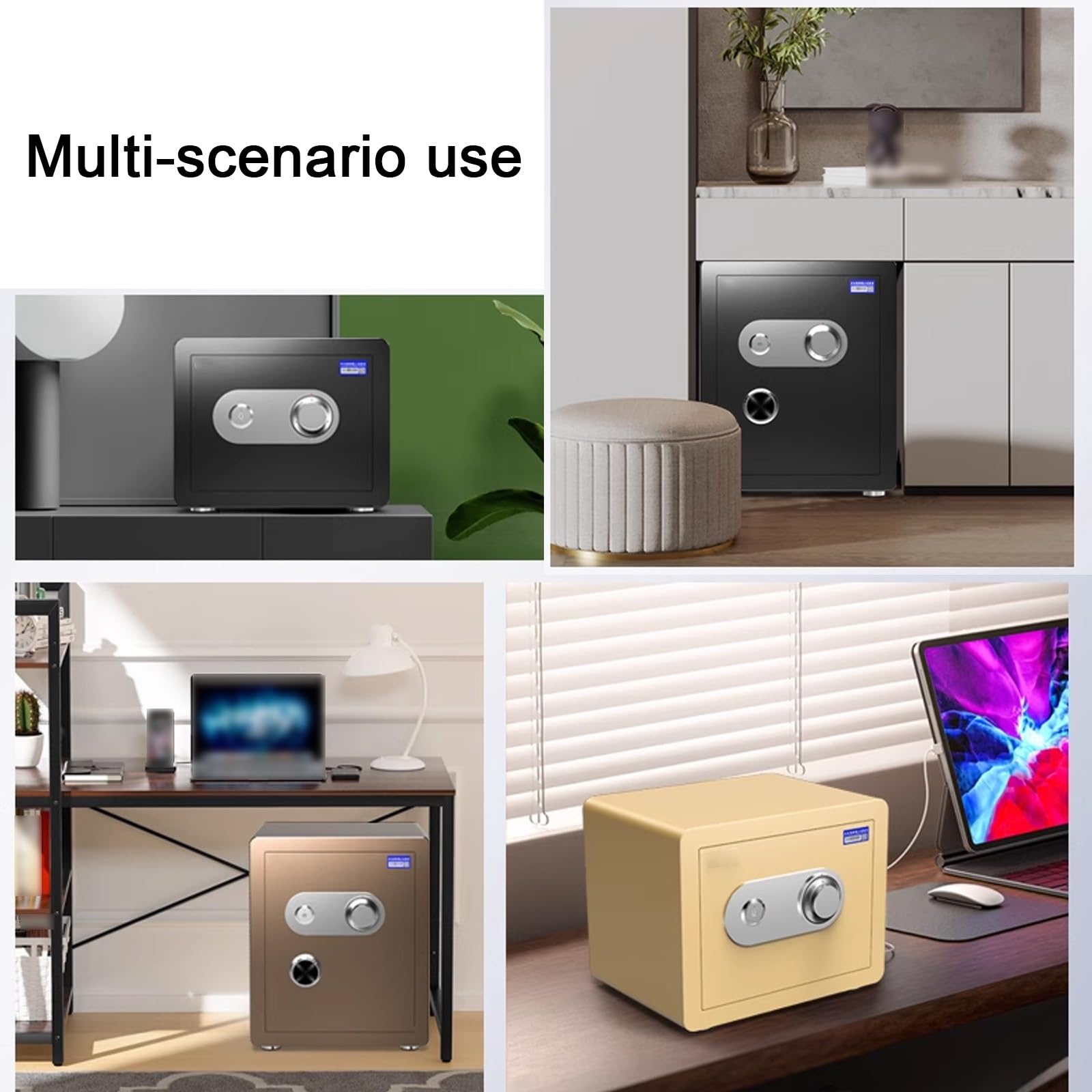 Caja fuerte pequeña impermeable ignífuga con cerradura mecánica y llave, caja de seguridad de acero para objetos de valor, joyas y documentos, ideal para el hogar, hotel y negocios (negro)