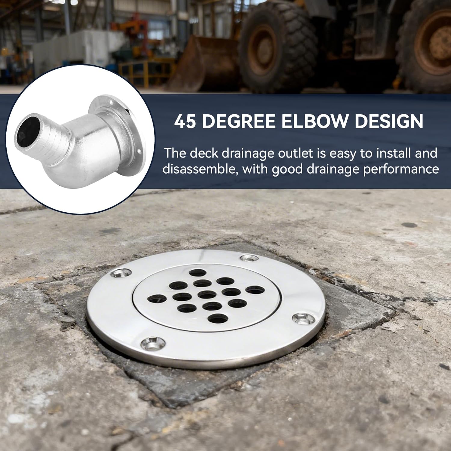 Boat Floor Drain, Stainless Steel Boat Deck Water Drain Scupper Drainage Cover for Yacht Boat Replacement Accessory Elbow Boat Scupper Overflow Tube Deck Drainage