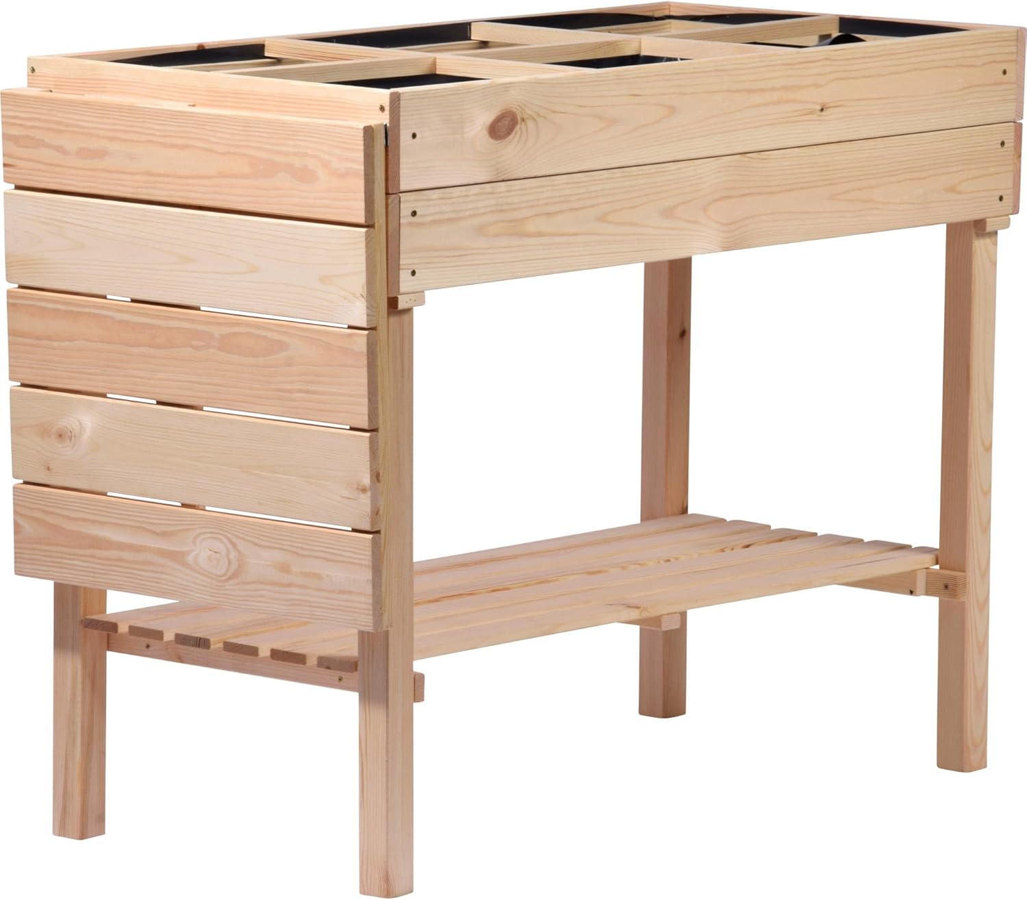 dobar® 58395e Raised Cold Frame Made of Solid Wood, Size L, Raised Bed with Cold Frame Attachment, Cold Frame with Shelf and Fold-Out Table, Planter with Greenhouse, 150 x 50 x 107 cm, Natural