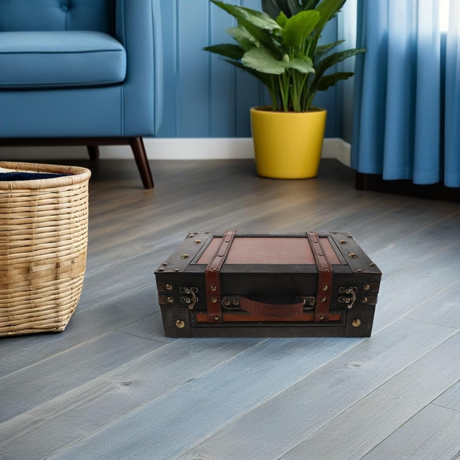 Mipcase Vintage Design Capacity Large with Chest Storage and Wooden Metal Accents, Portable Suitcase Style Decorative Box Versatile Usage and Sturdy for Party Props and Events