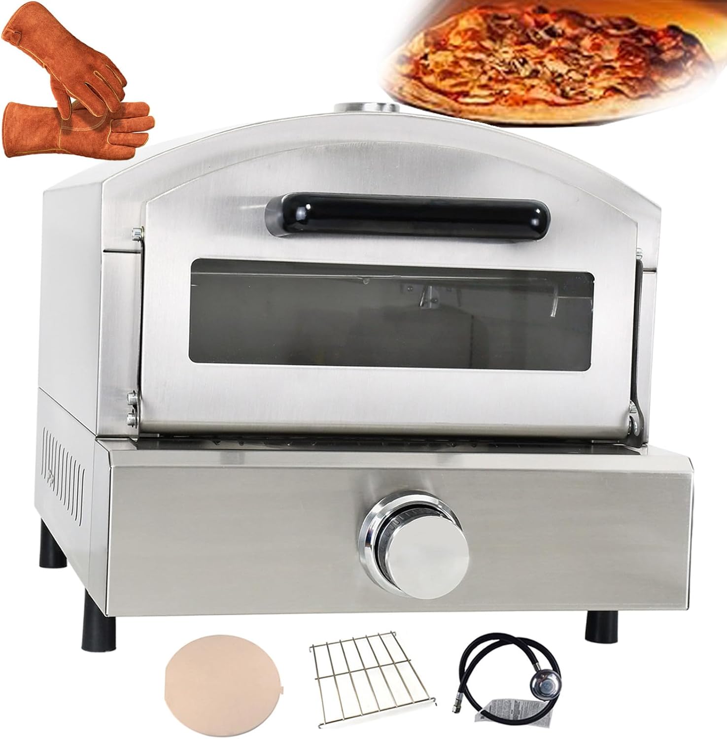 Double Deck Pizza Oven for Commercial, Portable Outdoor Pizza Oven, 38-430℃/100-800℉, Stainless Steel Pizza Maker, Drip Tray - Easy to Clean, Multipurpose Snack Toaster O