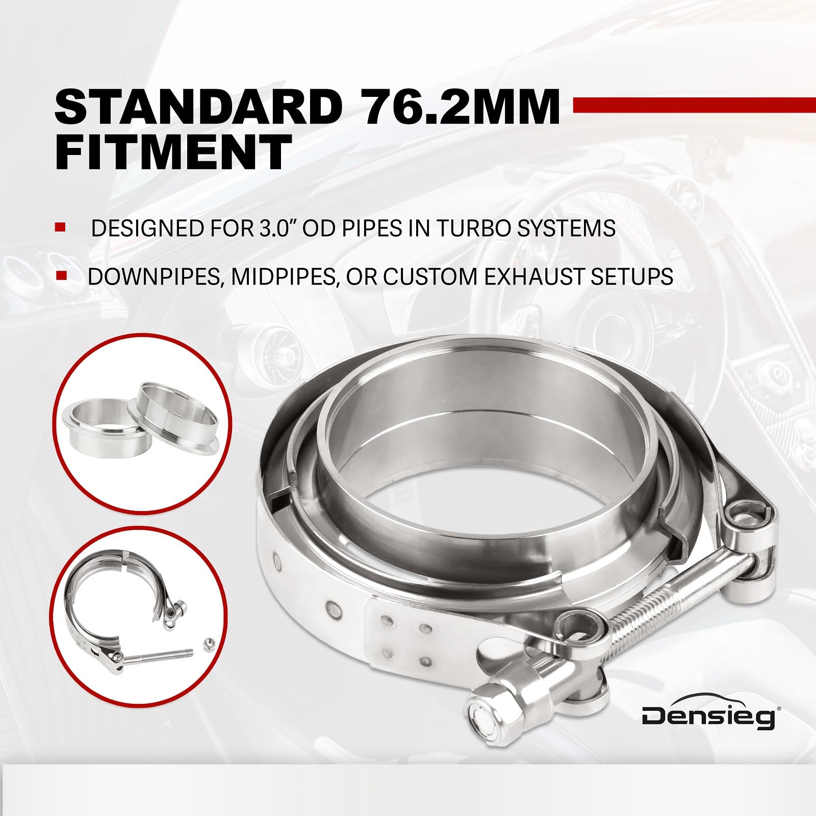 Ø 76,2mm(3.0") V Bande Bride d'Echappement V-Clamp Tuyau d'Echappement Pince en Acier Inoxydable pour Turbos, Vannes d’évacuation/d’écharge