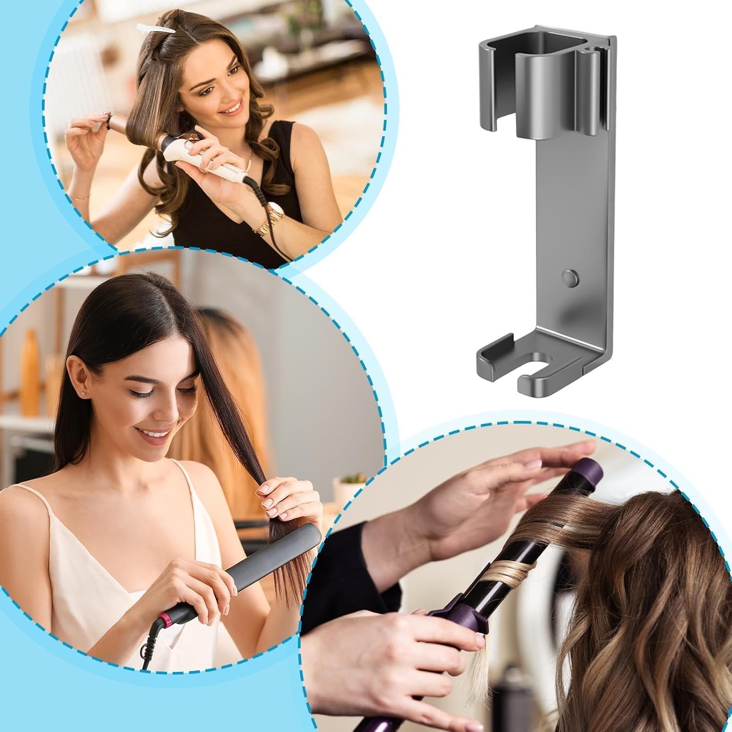 Hair Dryer Holder, Space Saving Organization, 12.5cm, Curling Iron Holder, Hair Straightener Organizer, No Drill Installation And Stable Build, For Háir Styling Tool, Keeping Dryer, Straightener, Comb