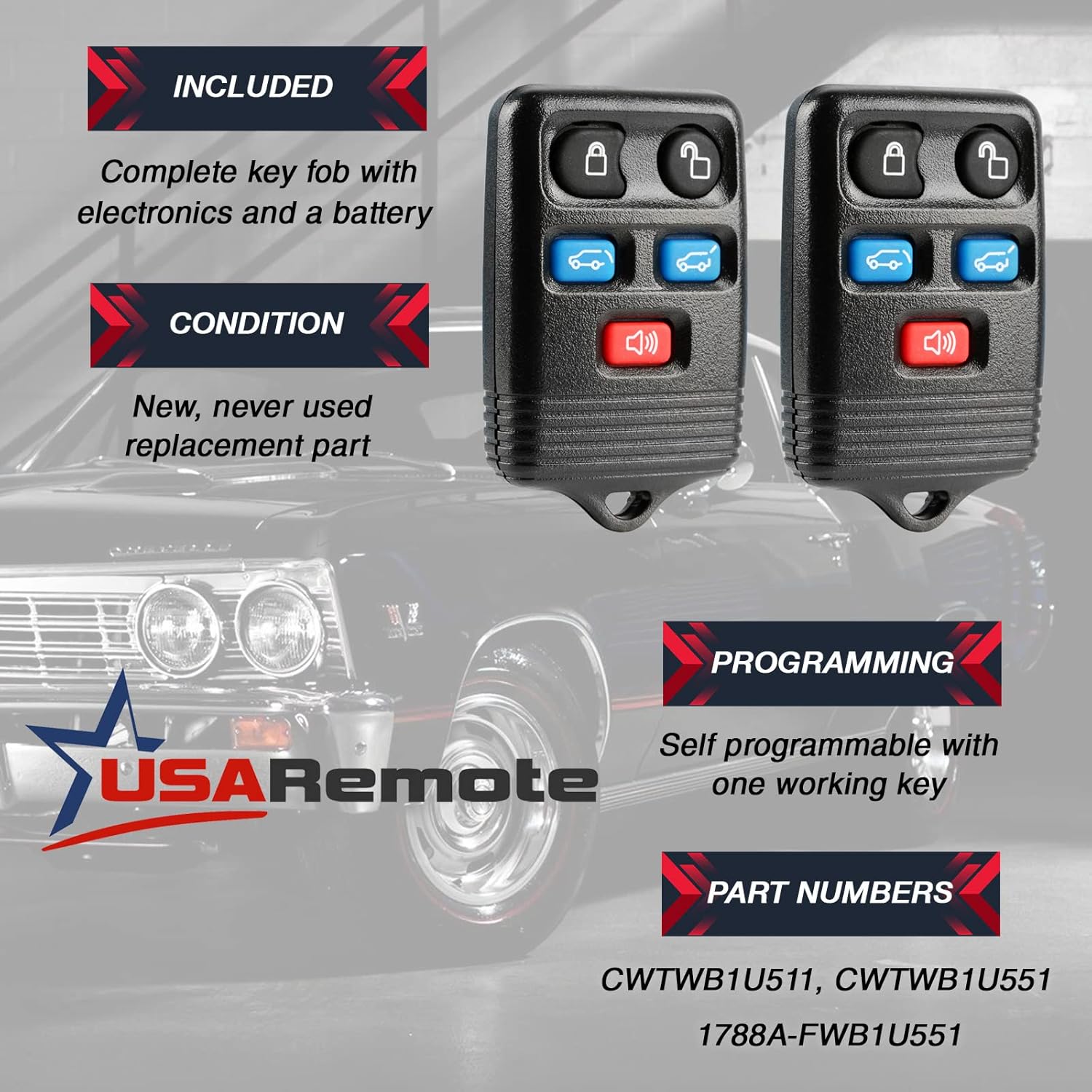 Car Key Fob Keyless Entry Remote fits 2003-2010 Ford Expedition / 2008-2010 Lincoln Navigator (CWTWB1U551), Set of 2