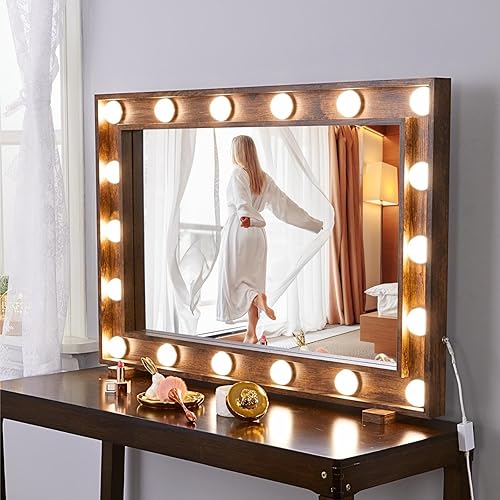 LUXFURNI Espejos de piso y longitud completa espejo grande de cuerpo de pie con 22 bombillas LED espejo delgado alto para dormitorio