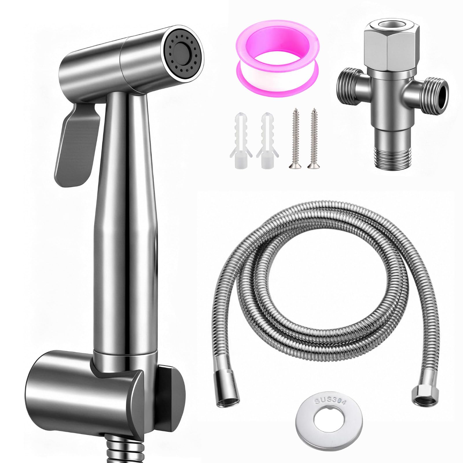 Doccetta per Bidet, Doccino per Bidet Portatile in Acciaio Inossidabile, Bidet WC con Doppia Modalità, Idroscopino Alta Potenza, Doccia con Deviatore 2 Vie per Pulizia Pannolini, Toilette
