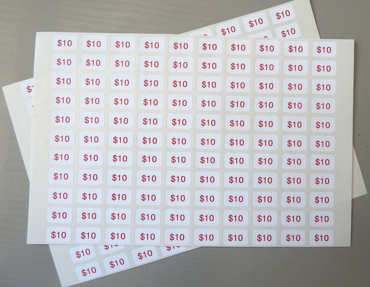$10 Red on White Plastic 16x10mm 240 Labels Price Promotional Display Stand Point of Sale Stickers Self-adhesive Labels