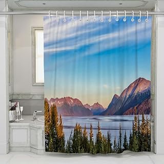 Alaskan Shower Curtain Bathroom Curtain Sets Alaskan Mountain Lake Bathtub Home Decor Waterproof Fabric Washable with Hooks 72x72 Inch