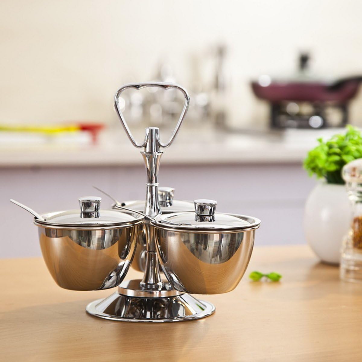 LC Prime® Stainless steel 3-Unit Revolving Relish Server Set kitchenware stainless steel plastic silver 1