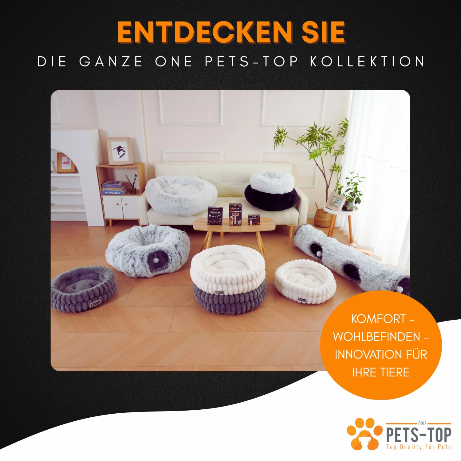 One PETS-TOP Katzentunnel – Tunnel für Katzen Rund mit Schlafplatz & Bed – Katzentunnel XXL Große Katzen – Donut Rascheltunnel aus Plüsch – Cat Tunnel