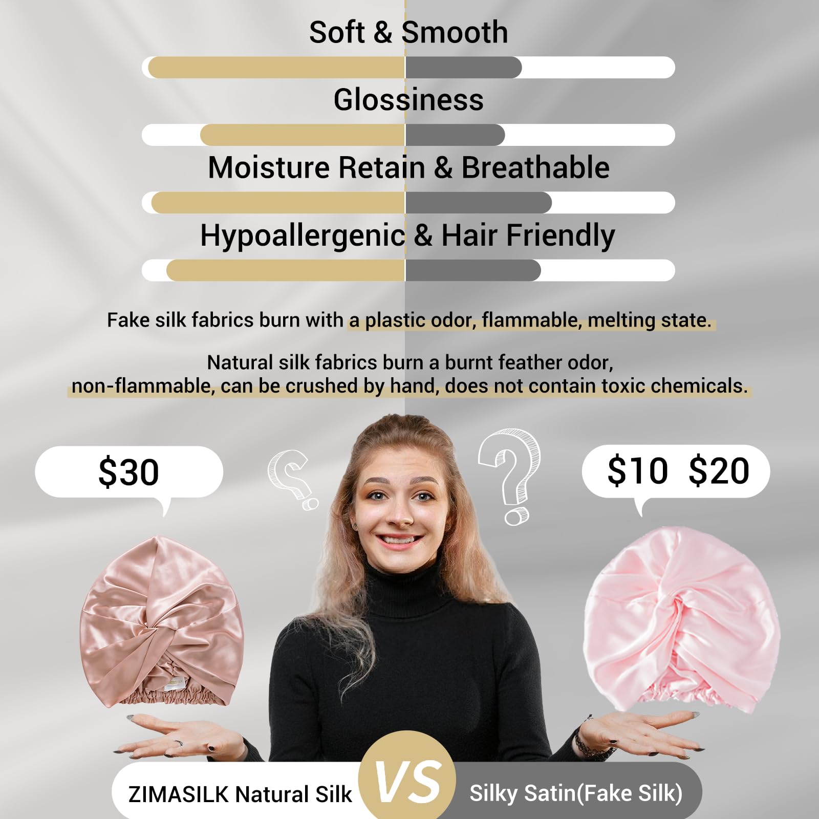 ZIMASILK 22 Momme 100% Mulberry Silk Bonnet for Sleeping & Women Hair Care, Shower Cap - Image 3