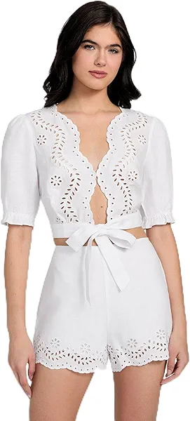 GUESS Women's Eco Short Sleeve Dessa Tie Front Top
