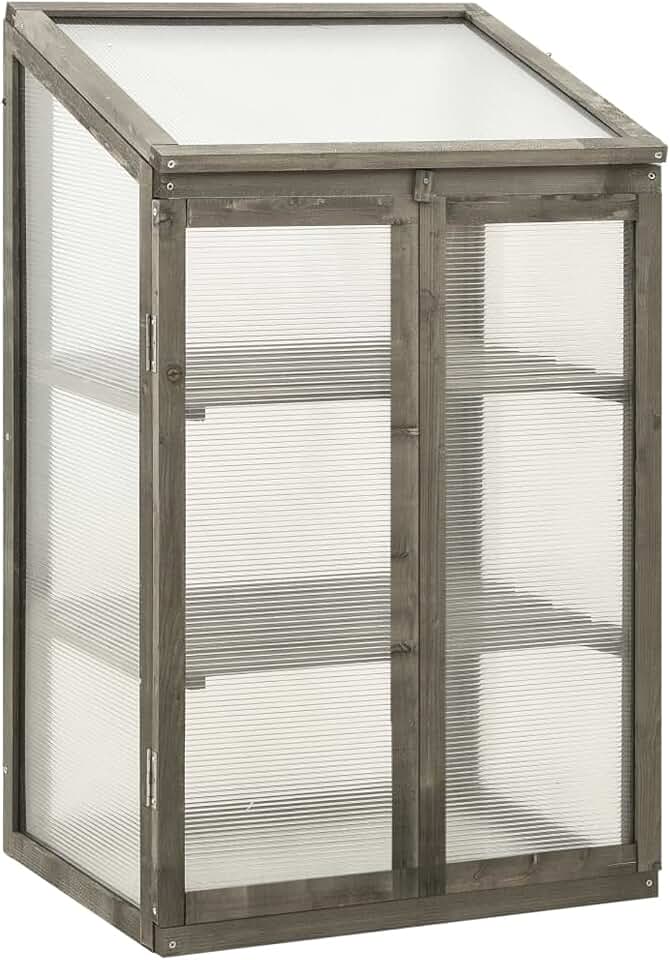 Tidyard Greenhouse, Rustic Solid Firwood with Polycarbonate Board 23.6x17.7x39.4 Inches Adjustable Shelves for Herbs and Flowers in Garden or Balcony