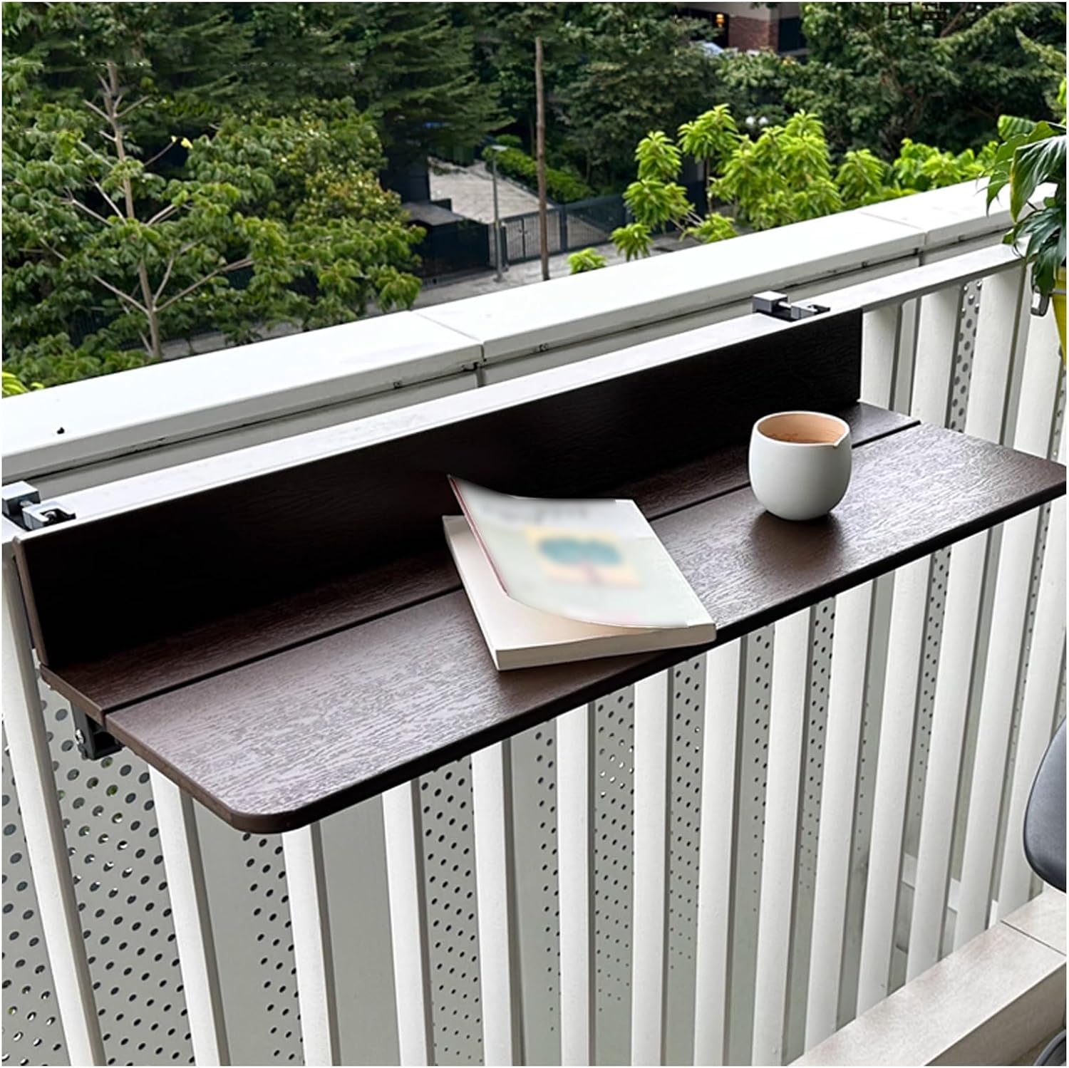 Folding Balcony Railing Table - Adjustable Hanging Deck Table for Outdoor Use - Compact Design Fits Most Railings (27x60CM)