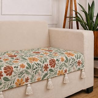 STITCHNEST 'Eden Weaves Collection Series' 3 Seater Sofa Cover| Elegant Woven Fabric, Decorative Tassels, Washable & Durable for Modern Living