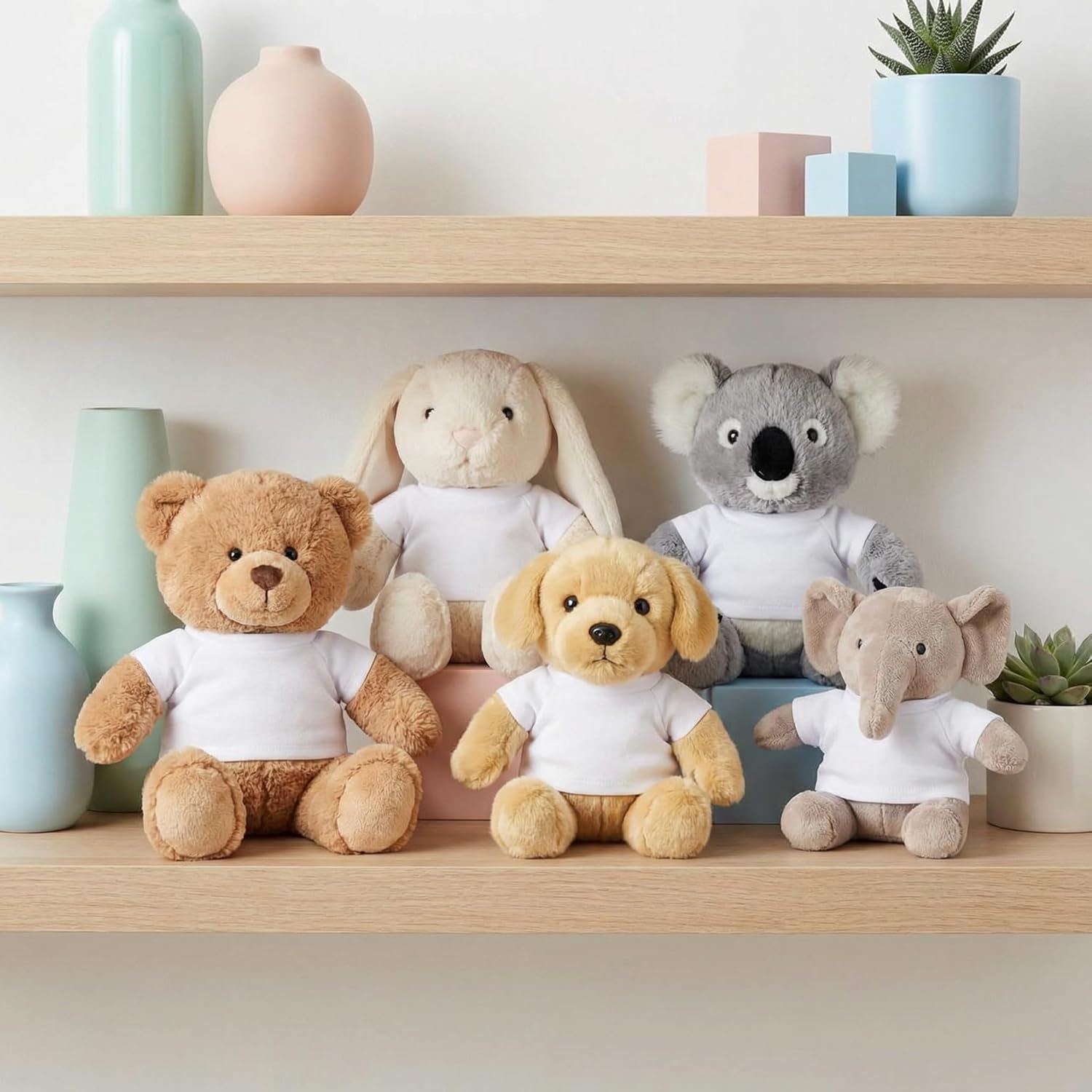 Angoily 5Pcs Bear Clothes for Stuffed Animals, Soft Plush T-Shirts with Easy Round Neck, DIY Outfits for 5-8 Inch Bears, Vivid Costumes for Creative Play