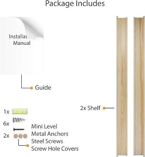 Miniatura 8 de Wallniture Denver - Estantes flotantes de 48 pulgadas para decoración de pared, juego de 2 estantes estrechos de madera de pino natural