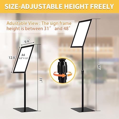 Miniatura 4 de HYNAWIN Soporte de pedestal ajustable para el suelo, con marco abierto de aluminio para 8.5 x 11 pulgadas, vista vertical y horizontal, color negro