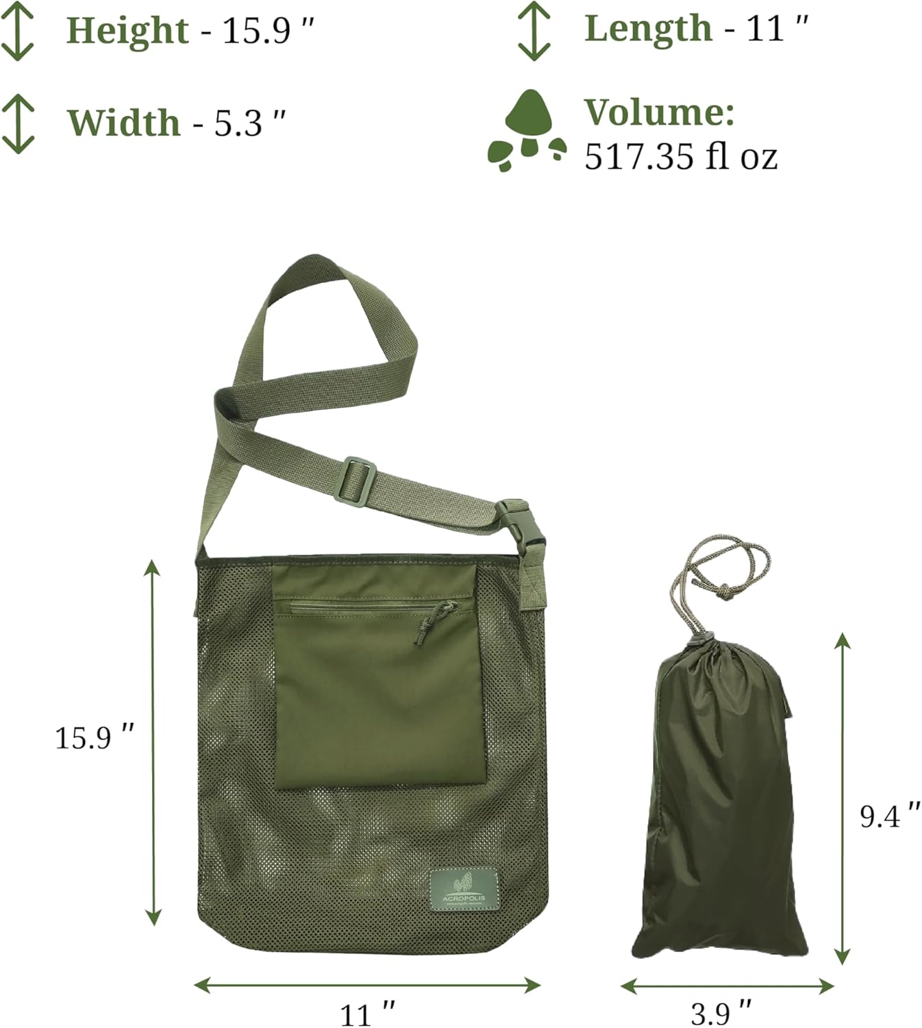 Acropolis Mushroom Hunting Bag - Shopping Mesh Bag - Forage Purse for Morels Picking for Adults and Kids - Haversack Bushcraft Bags - Image 4