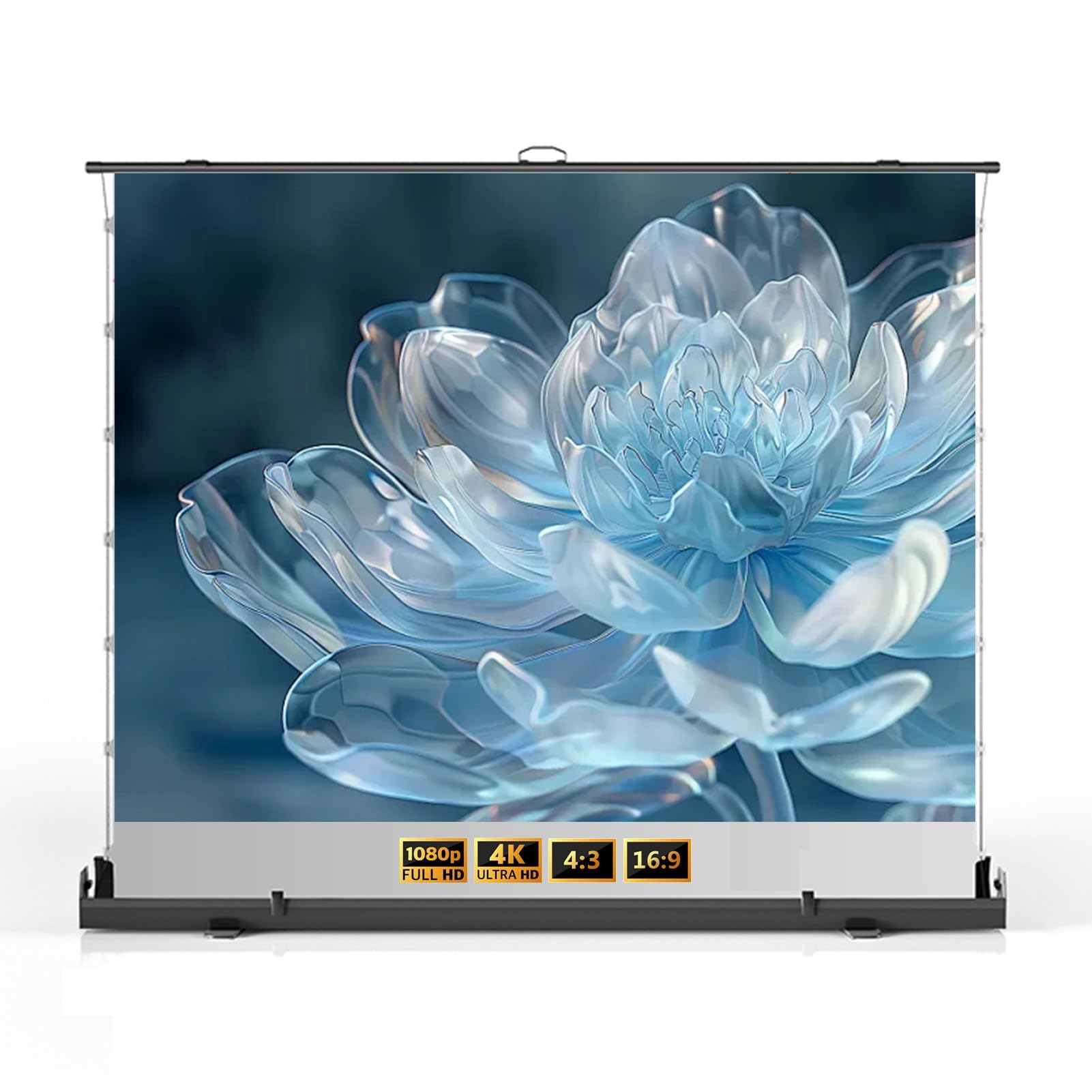 Telo Proiettore 4K HD da Pavimento, Schermo Cinematografico Portatile da 60 72 80 92 pollici con Supporto a Forbice per Esterni e Interni(60 Inch)