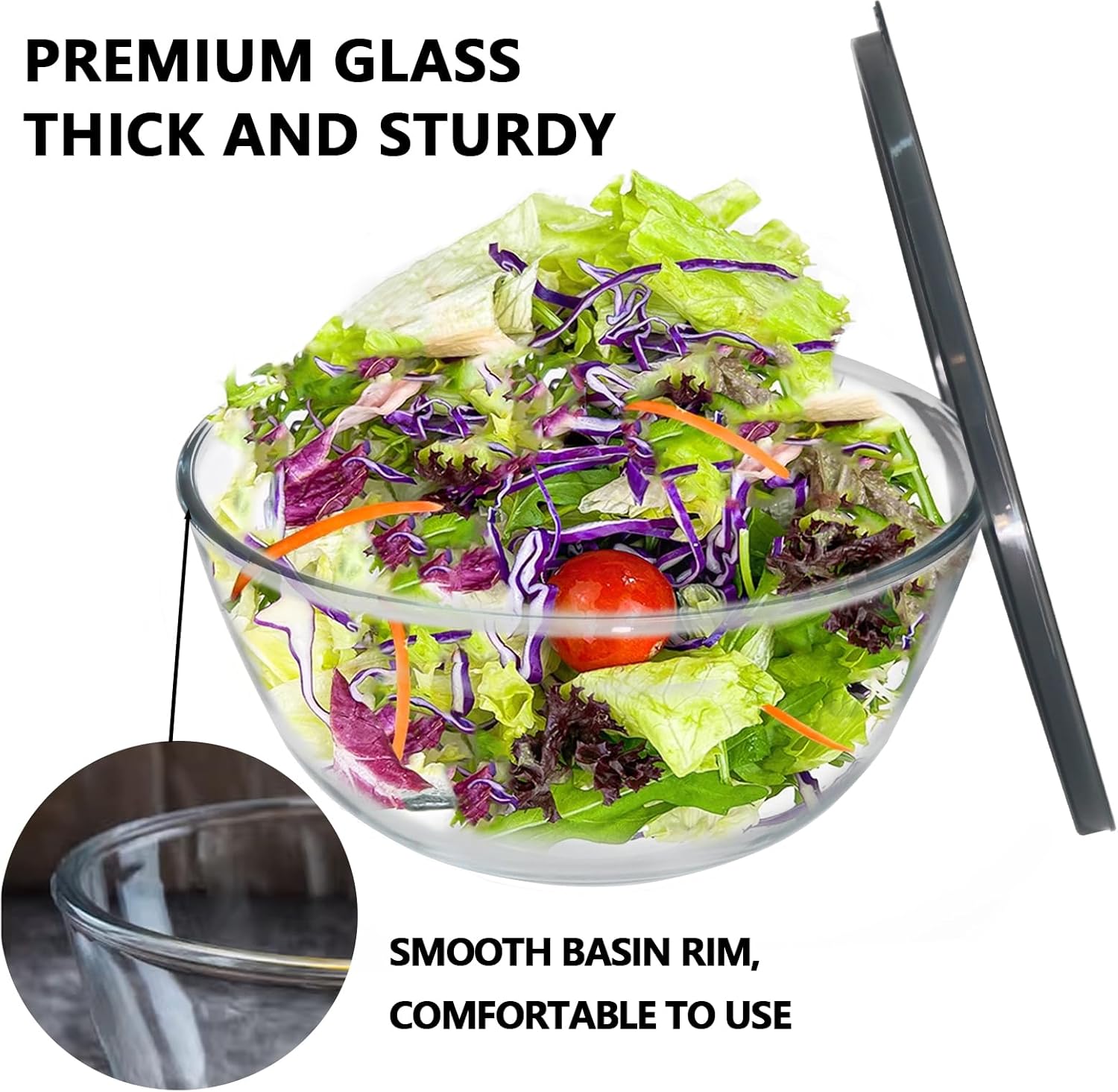 5 Quart Deep Big Glass Bowl with Lid,10 Inch Large Glass Mixing Bowl for Sourdough Bread Kitchen Salad Bread Storage, For Prepping, Marinating & Brining Kimch - Image 4