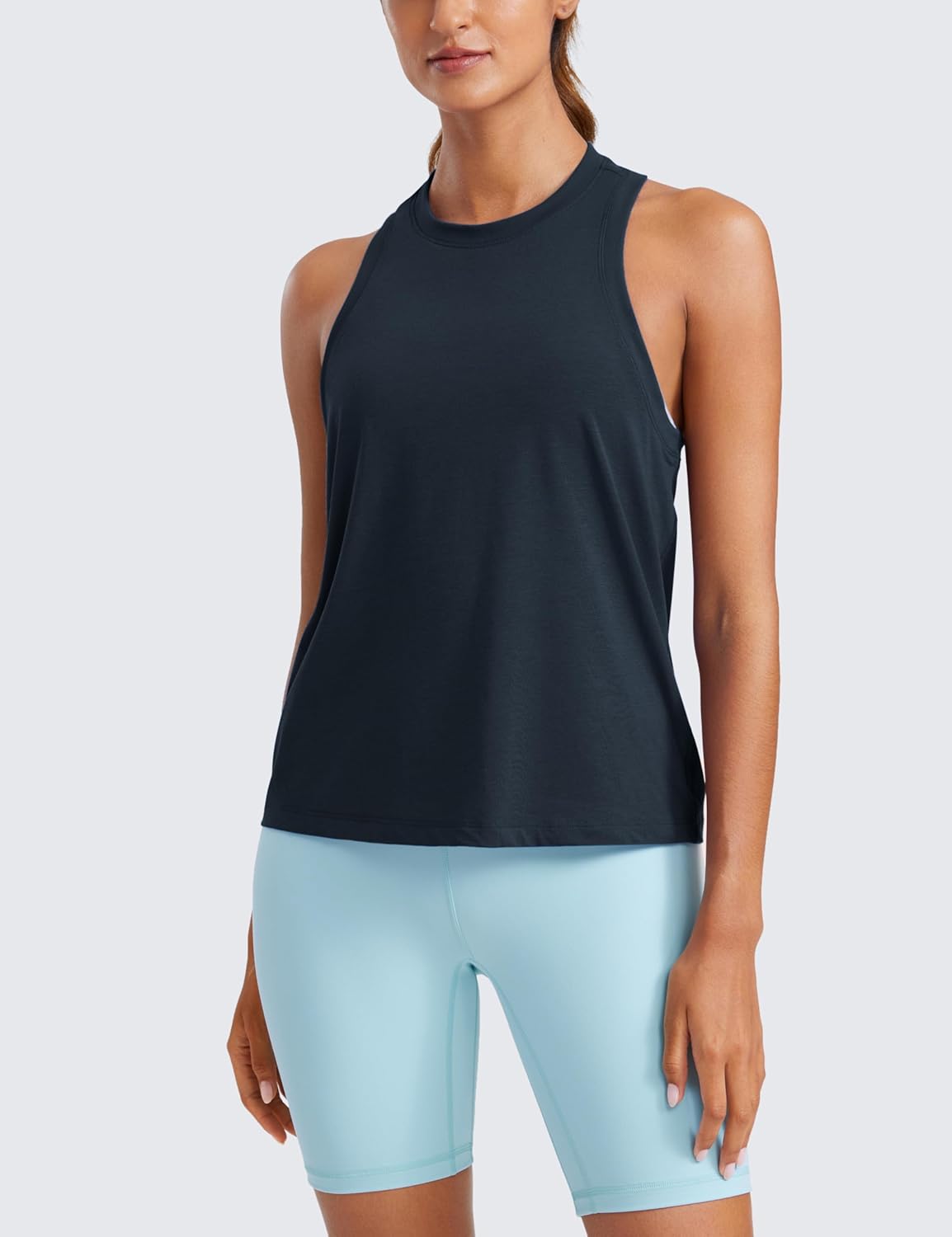 CRZ YOGA Womens Pima Cotton High Neck Workout Tank Racerback Athletic Sleeveless Tops Basic Casual Yoga Shirts - Image 2