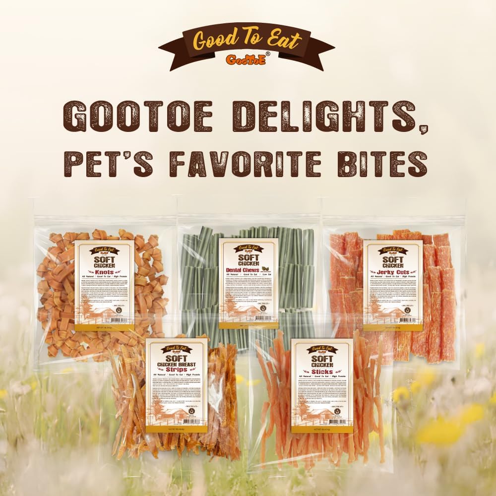 Gootoe Soft Dog Treats, Chicken Jerky - Dog Training Treats; High-Protein, Gluten-Free, Soft Jerky for Dogs, Hypoallergenic, Grain-Free, Chicken Breast Strips, 1 lb (Pack of 3)