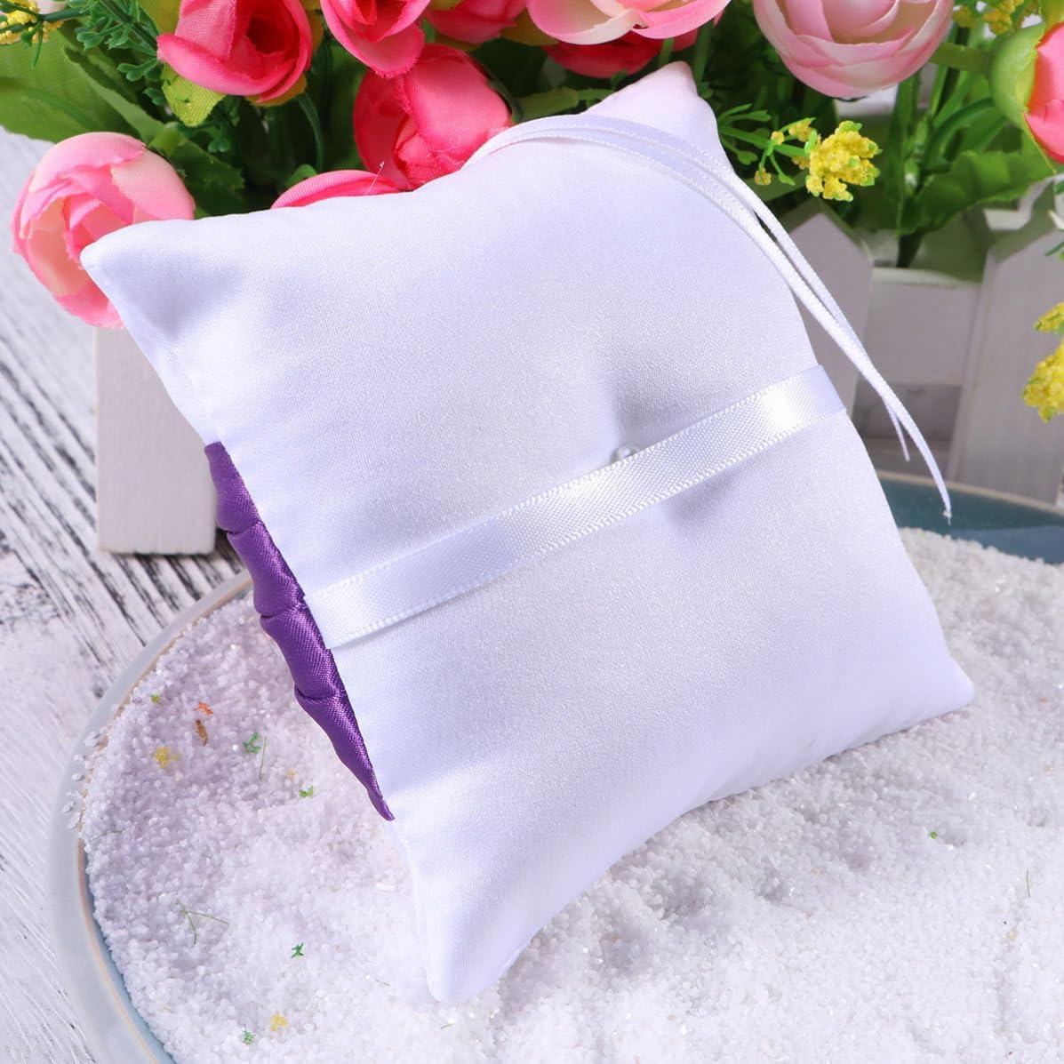 Wedding Ring Bearer Pillow 10x10cm Cloth Crystal Ribbon Decor