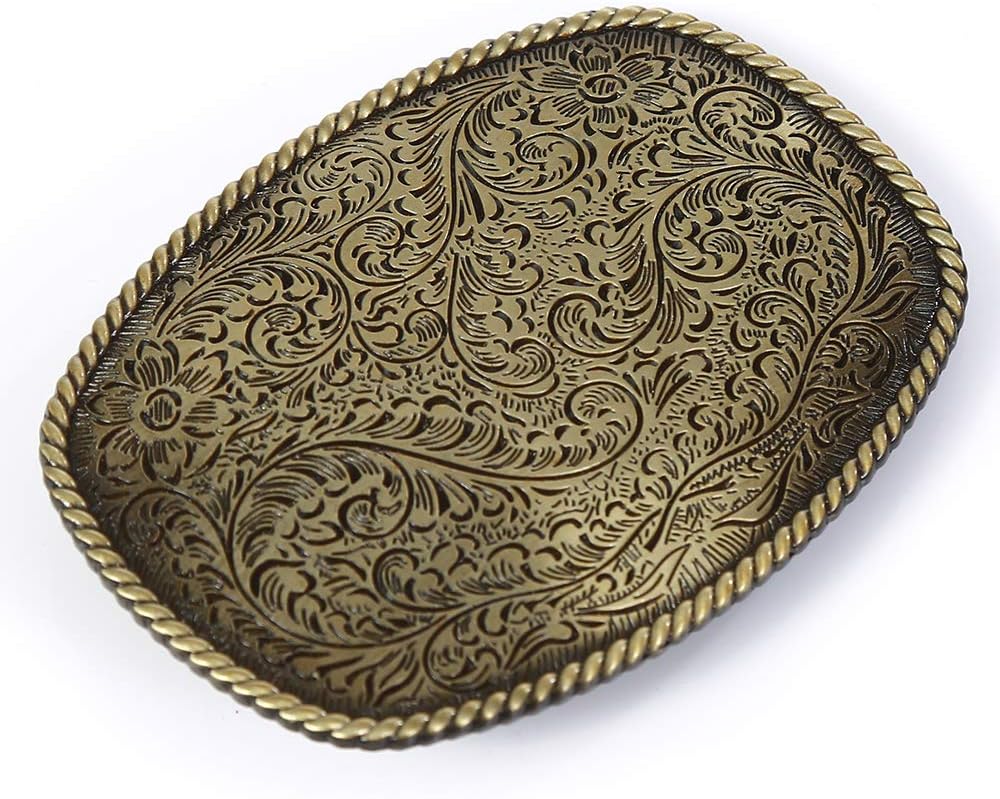 KDG Western Cowboy Belt Buckles Antique Copper Large Custom Belt Buckles Engraved Floral with Rope Edge Novelty Buckles - Image 2