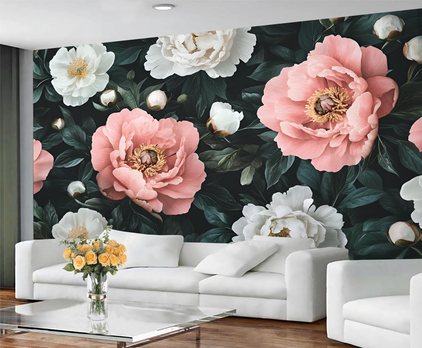 GIVLWF Wallpaper - Peony Home Decor & Mural, Self Adhesive Wallpaper for Living Room, Retro Florals Wall Mural, Rustic Boho Floral Bedroom Wall Paper, Peel and Stick โ image 1