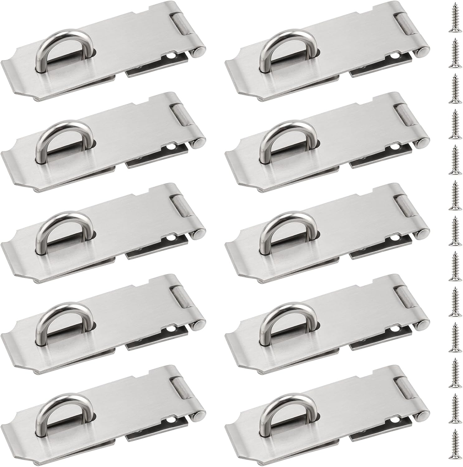 SOUJAP 10 PCS 4 Inch Door Hasp Latch Lock, Padlock Hasp Latch with 80 Mounting Screws, Padlock Hasp Staple for Window Cabinet Door