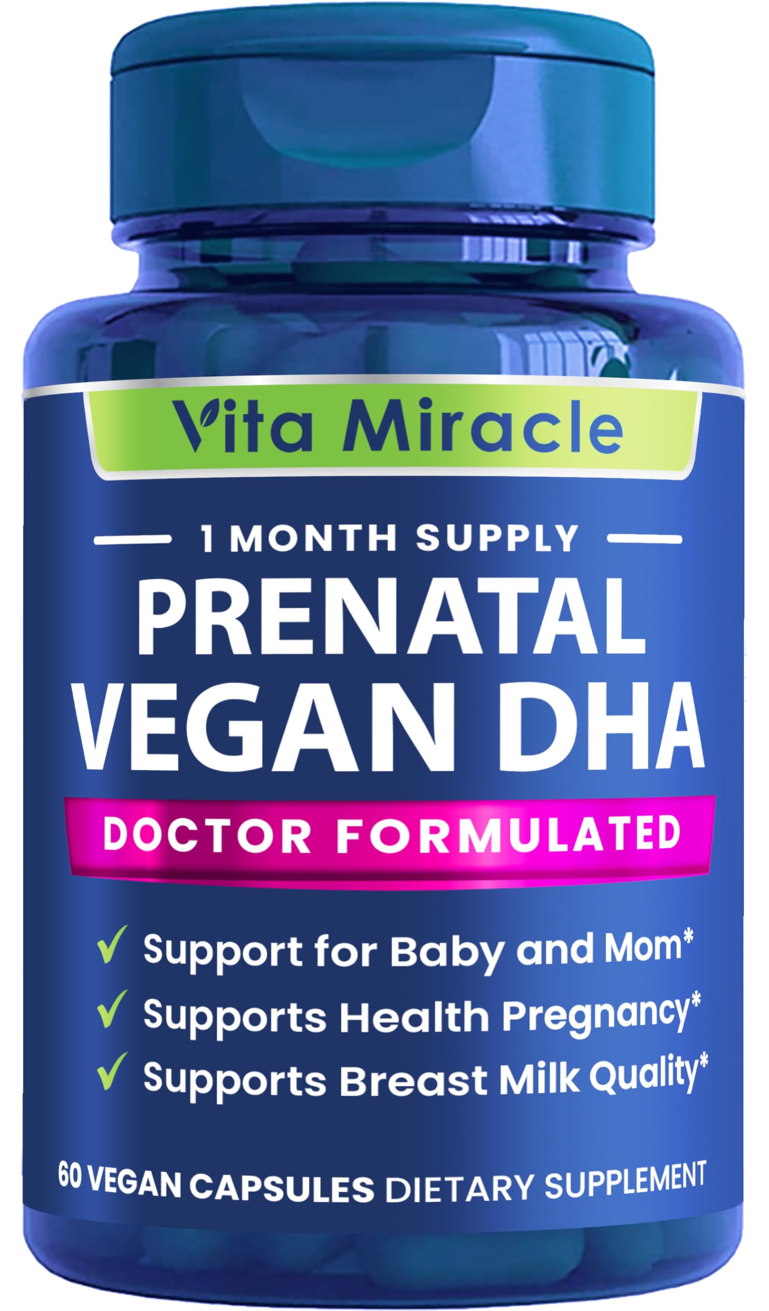 Prenatal DHA Supplements - Vegan 800mg DHA DPA Plant Based Omega 3 - Best for Optimal Mom and Baby Health - Supports Baby Brain and Eye Development Prenatal for Women No Fish Oil