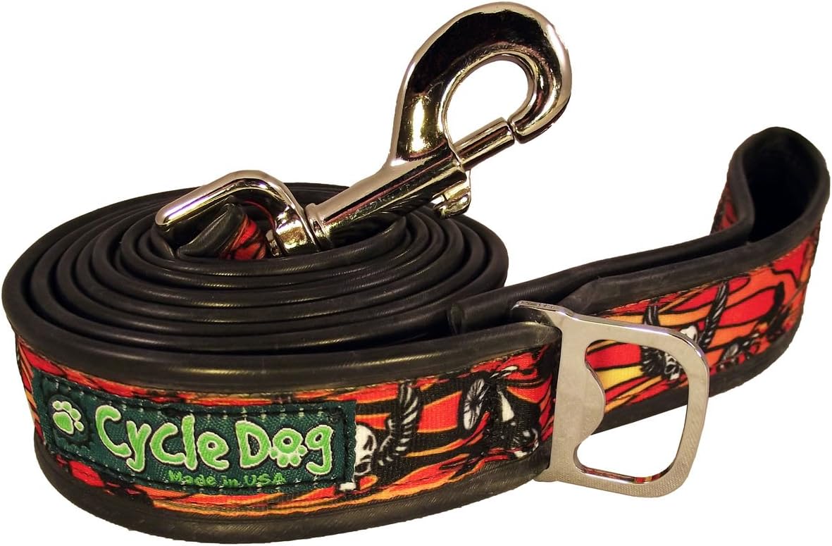 Cycle Dog Bottle Opener Recycled Dog Leash, Skulls N Bikes, 6Feet