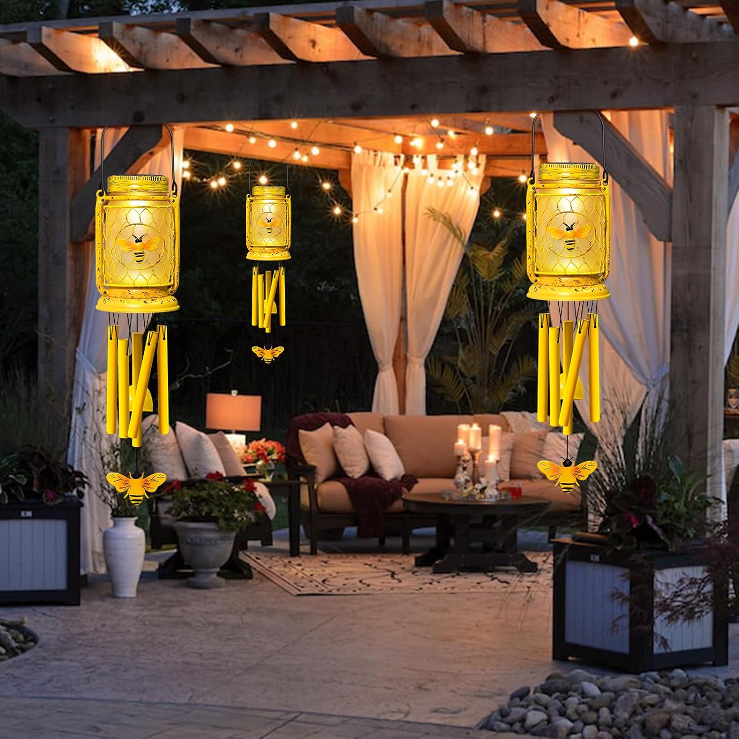 2 Pack Solar Bee Wind Chimes for Outside for Mom Women Grandma,Solar Bee Mason Jar Wind Chime Light Unique Hanging Wind Chimes Outdoor,IP65 Waterproof, for Yard Garden Terrace