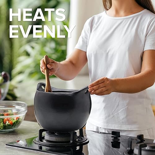 Miniatura 5 de Toque Blanche Chamba - Olla de sopa de arcilla negra con asas y tapa, olla de utensilios de cocina hecha a mano, ollas de arcilla para platos,